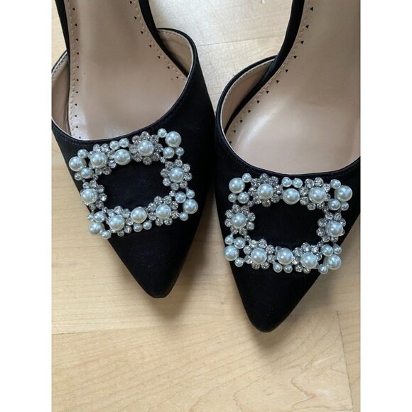 ADRIENNE Vittadini BNWOT "Nirvana" Ankle Strap Black Jeweled Heel Women Sz 7.5 - Picture 3 of 10